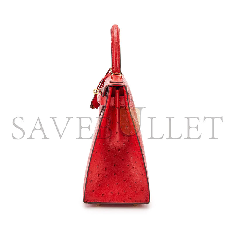 HERMÈS MASTER HEART RED OSTRICH KELLY 25 GOLD HARDWARE (25*17*7cm)